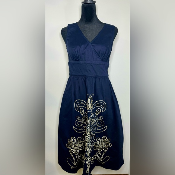 eShakti Dresses & Skirts - eShakit Custom Navy & Gold Embroidered Cotton/ Spandex Blend Poplin Sheath Dress